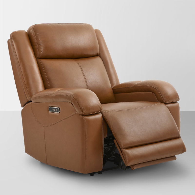 Genuine Leather Zero Wall Power Recliner with Adjustable Headrest, Saddle
