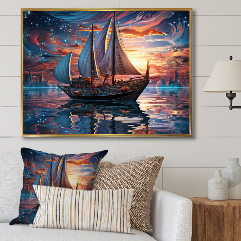 «Boat Magical Waters I», reproduction d'art sur toile, H 24 po x l 32 po x P 1 po, Cadre flottant doré
