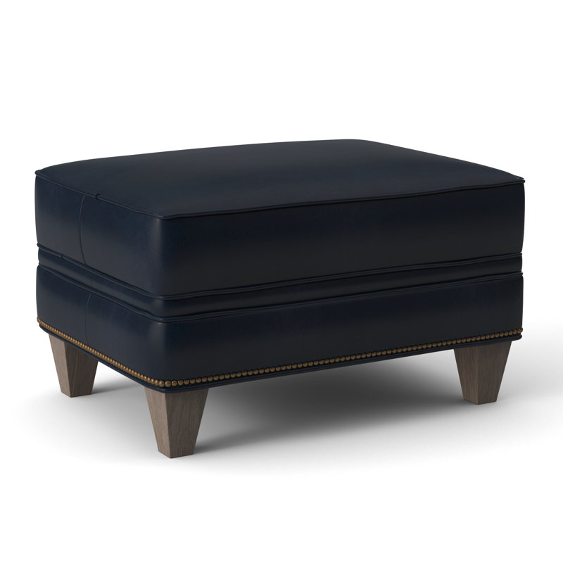 Taraval Ottoman, Aline Light Gray Stonewash Genuine Leather, Stone, Natural
