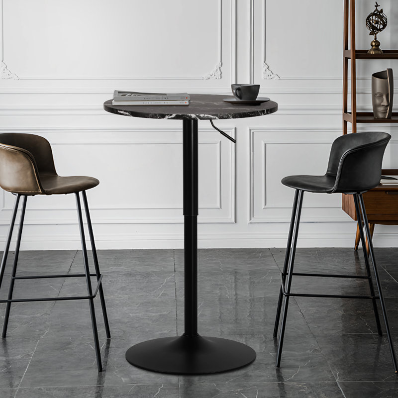 Hulker Round Pub Dining Table Height Adjustable With Wooden Tabletop Home Bar, Black