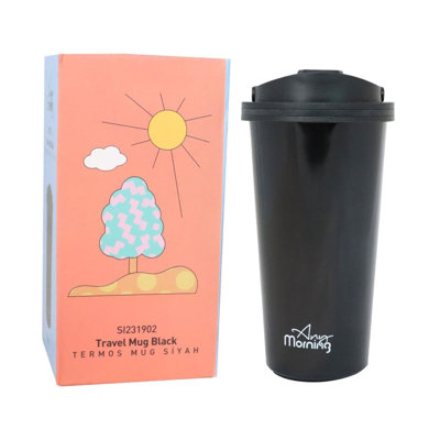 500 ml Stainless Steel Insulated Travel Mug, Double Wall Vacuum Construction, Leak-Proof Lid, 17 oz Capacity, Black SI231902