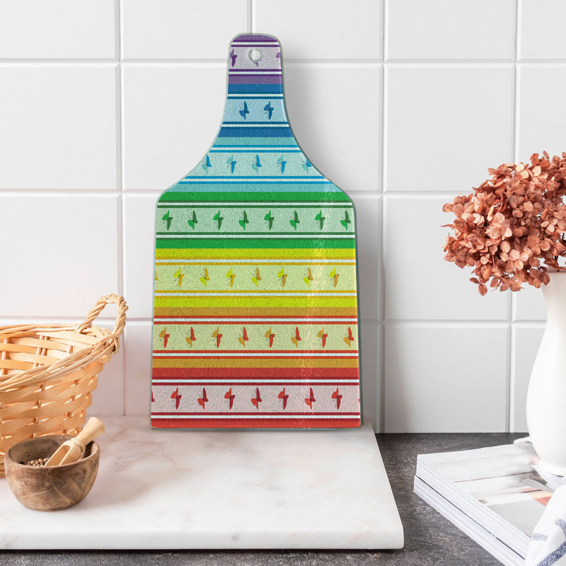 Ambesonne Colorful Tempered Glass Cutting Board Stripe Rainbow Pattern Multicolor