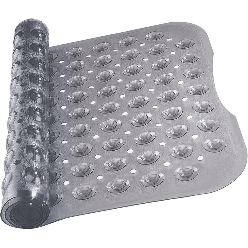 Aspire Homeware Non-Slip Polypropylene Shower Mat with Extra-Thick Suction Cups, Grey, Runner (100cm L x 40cm W)