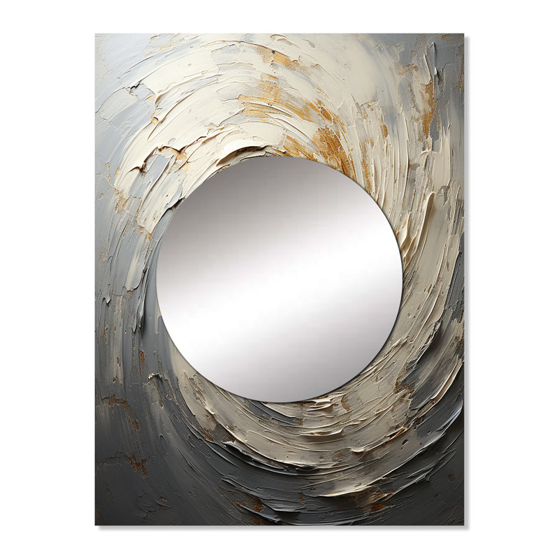 Dellaquila - spirales mystiques grises et dorées - miroir abstrait en spirale, miroir mural gris unique, impression d'art en métal