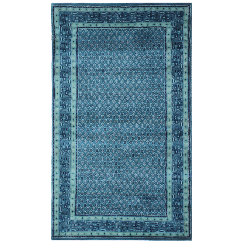 Hand-Knotted High-Quality Light Blue Area Rug, Rectangle 2'11" x 5'2"
