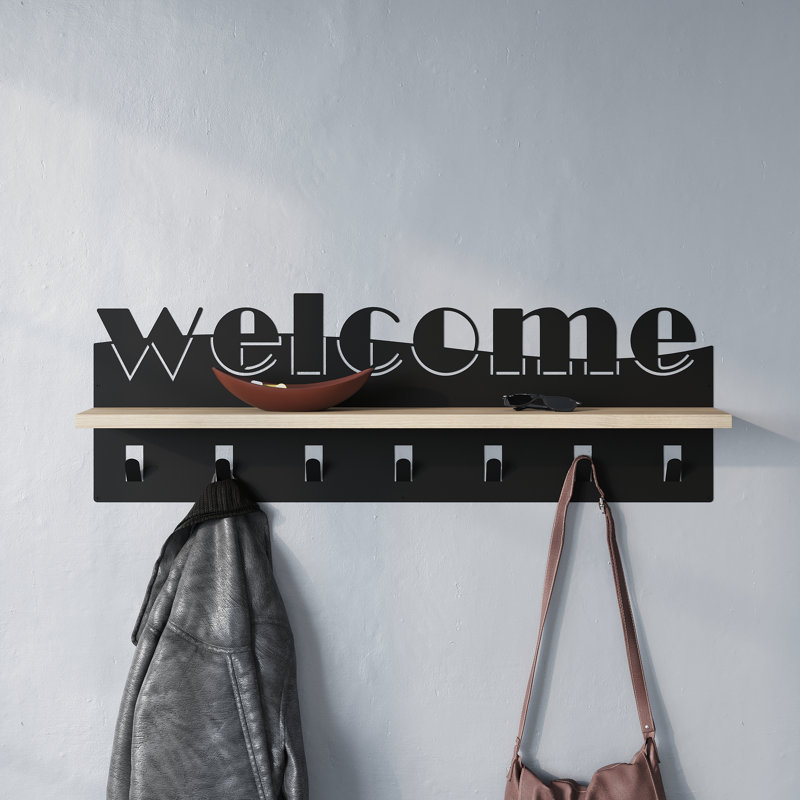 Natalino Metal Wall Organizer with Key Hooks, Black/Natural/White