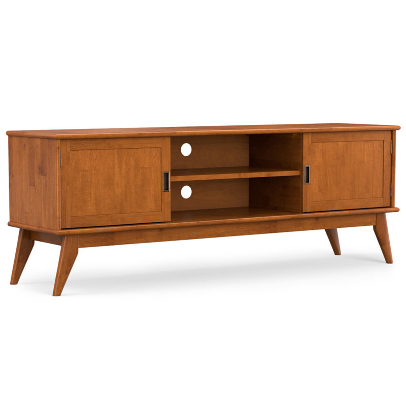 Meuble télé de style Mid-Century en bois massif brun de 72 po Draper pour téléviseur de 80 po ou moins