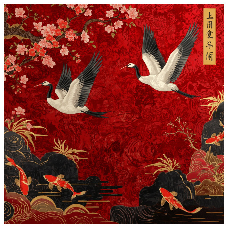 Rideaux Crane Cherry Blossoms Koi, Blocage, 50 po x 80 po - 1 panneau