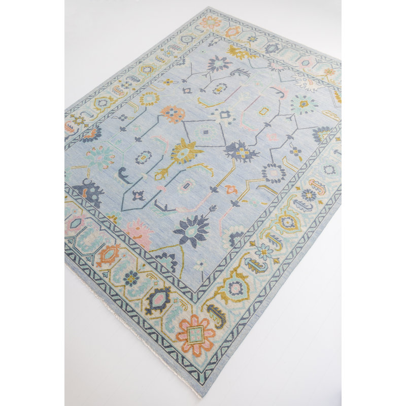 Odette Hand Knotted Wool Trellis Area Rug, Square 10'