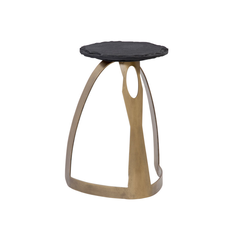 Vaughan Accent Table – Black Slate Top with Brass Iron Base, Modern