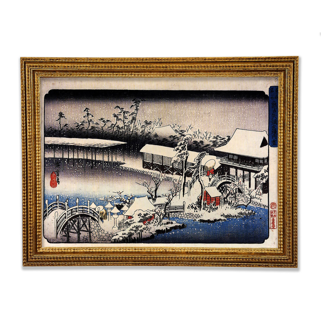 Gerahmtes Leinwandbild Hiroshige Temple Complex in the Snow