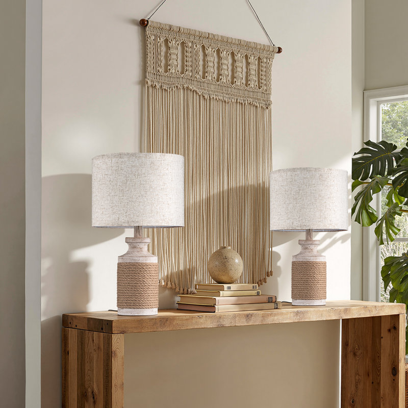 18.1" Solid Wood Table Lamp With Hemp Rope For Bedrooms, Living Rooms, Or Reading Corners