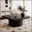 Table basse carrée 34,6 po pour le salon, plateau en placage de bois moderne avec motif de parquet et base cylindrique, plateau de table épaissi, assemblage facile-109631726