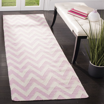 Bogner Hand Woven Flat Weave Wool/Cotton Chevron Rug in Ivory/Pink