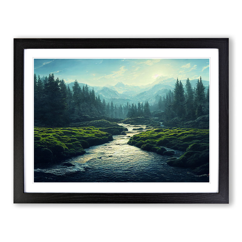 Hypnotic Forest Stream - Single Picture Frame Print, 34cm H x 46cm W x 2cm D, Black