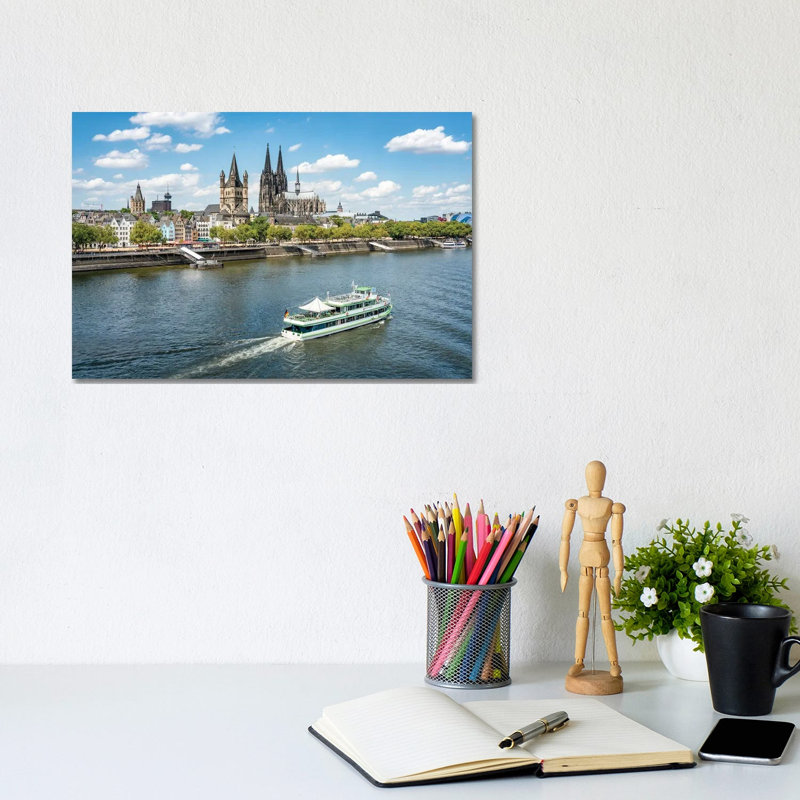 City of Cologne Along the Rhine River with Cologne Cathedral and Great St. Martin Church 1 Piece Wrapped Canvas Wall Art