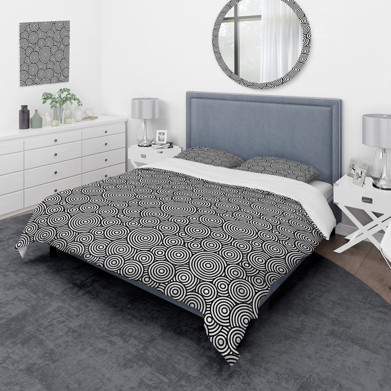 Ensemble de housse de couette moderne géométrique monochrome en polyester microfibre monochrome