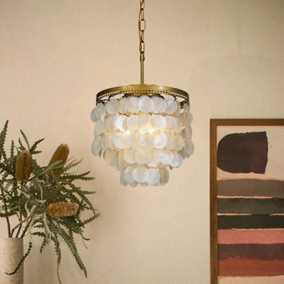 Dickison 3-Light 13" Capiz Shell Chandelier 5 Tiered Coastal Seashells Pendant Light