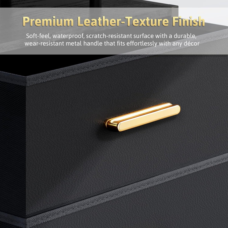 3 Drawers Black Nightstand With Smart Led, Black