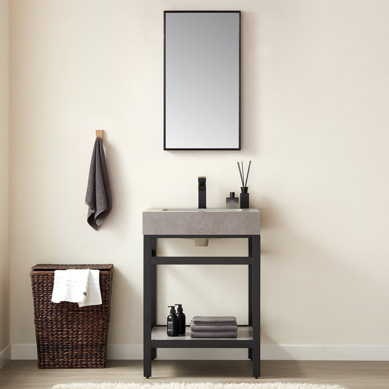 Wallace Metal Flat Wall Mirror, 32" x 17.7", Matte Black
