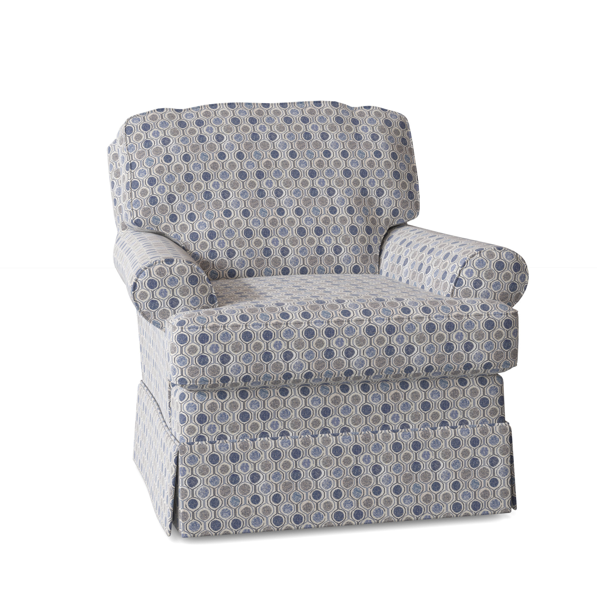 Upholstered Swivel Armchair, Smokey Blue Multicolored Performance