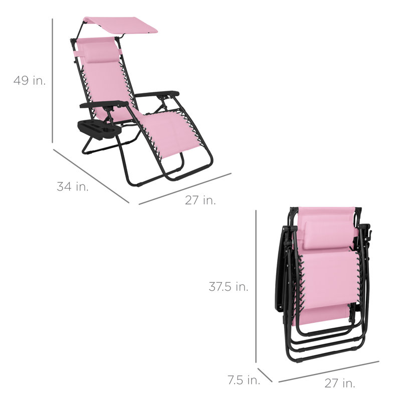 Folding Zero Gravity Recliner Patio Lounge Chair W/ Canopy Shade, Headrest, Tray - Bubblegum Pink