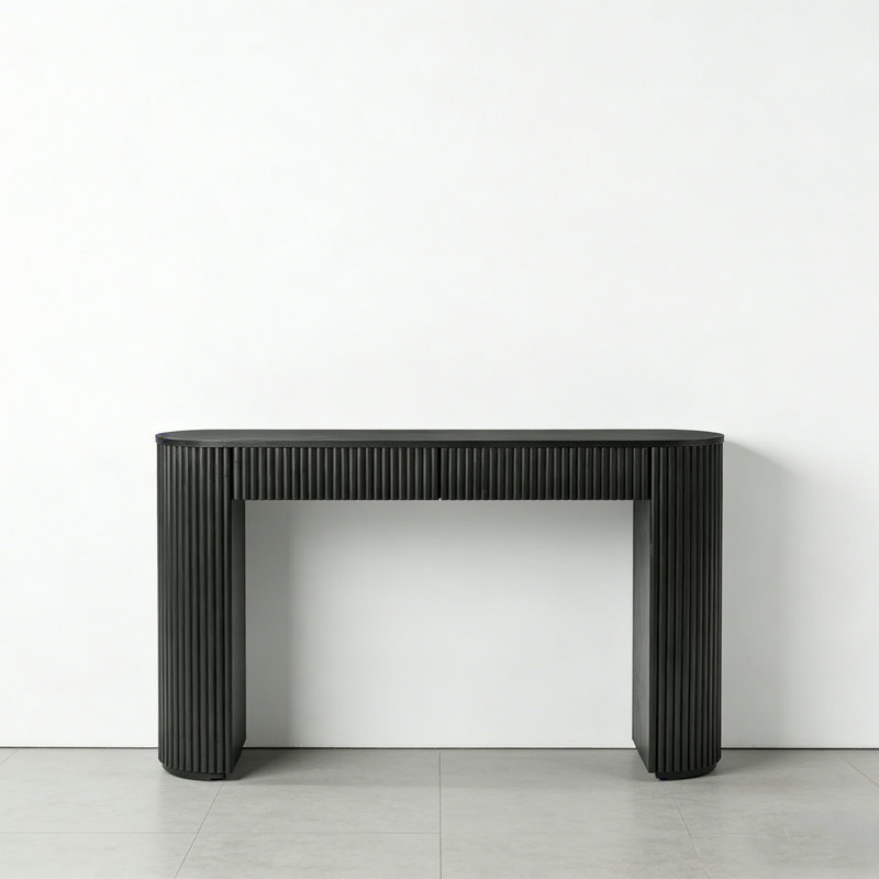 Console rétro avec tiroirs Retro, Noir, H 29,92 po x l 55,12 po x P 11,81 po