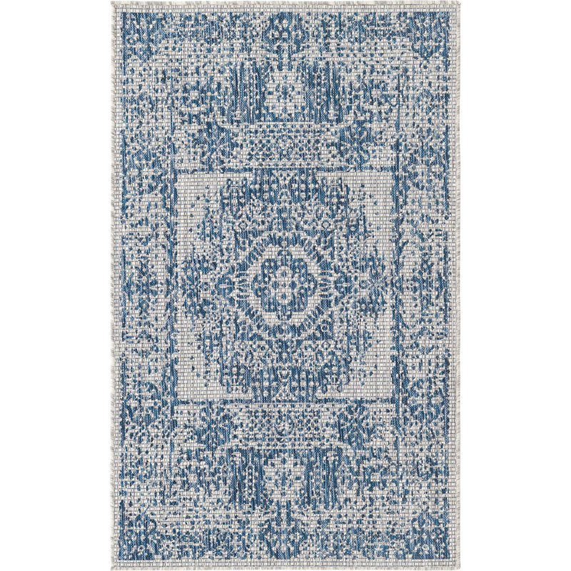 Tapis oriental bleu / gris Cowell, Rectangle 3 pi 3 po x 5 pi 3 po