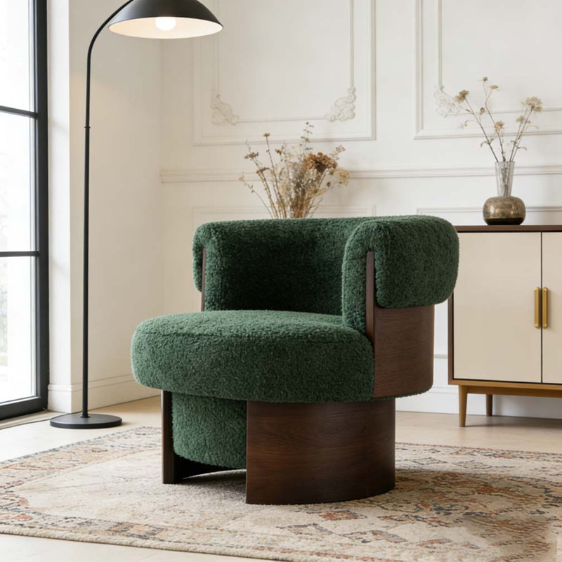 Fauteuil demi-tonneau rotatif moderne courbé et sculptural, Beige 2