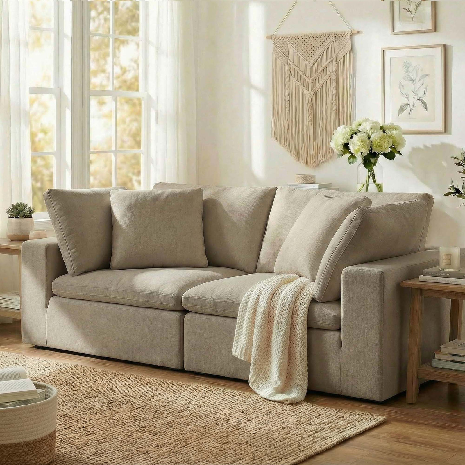 Calana Modular Sectional, Almond, 2 Piece