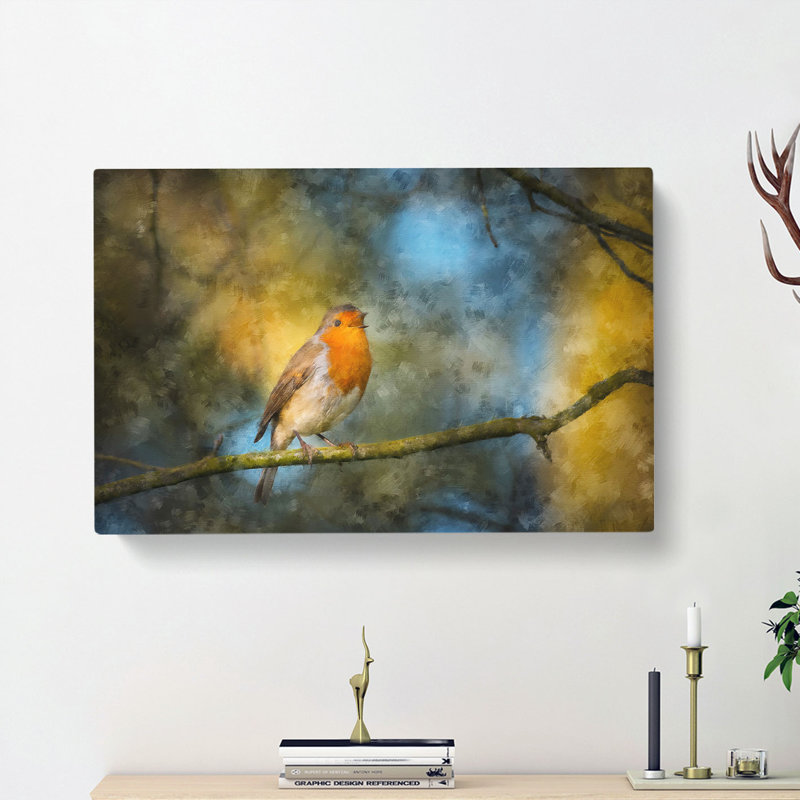 Robin Bird In A Tree - Wrapped Canvas Print, 40cm H x 60cm W x 3cm D