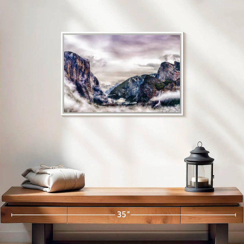 Canyons du parc national Yosemite, 19 po x 13 po, Cadre flottant blanc