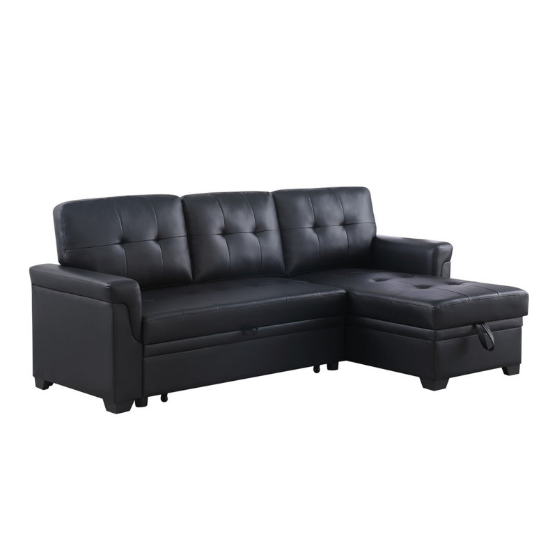 Faux Leather L-Shaped Sectional Left Hand Facing, Black Faux Leather