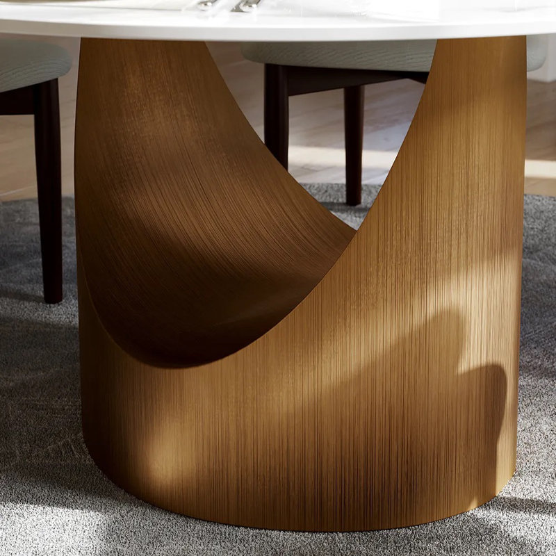 Modern Round Dining Table, Sintered Stone Tabletop With Lazy Susan, Carbon Steel Base Pre-Assembly, 29.53"H x 59"L x 59"W