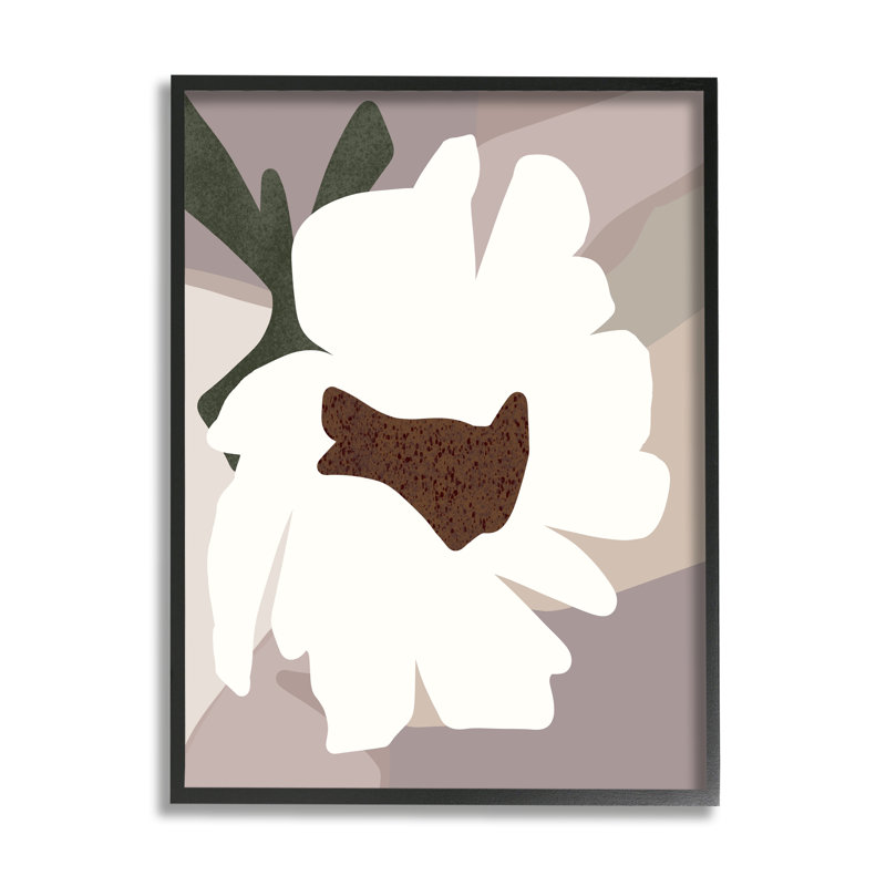 Fleur blanche contemporaine par Regina Moore, H 14 po x l 11 po x P 1,5 po, Giclée encadrée noir minuit