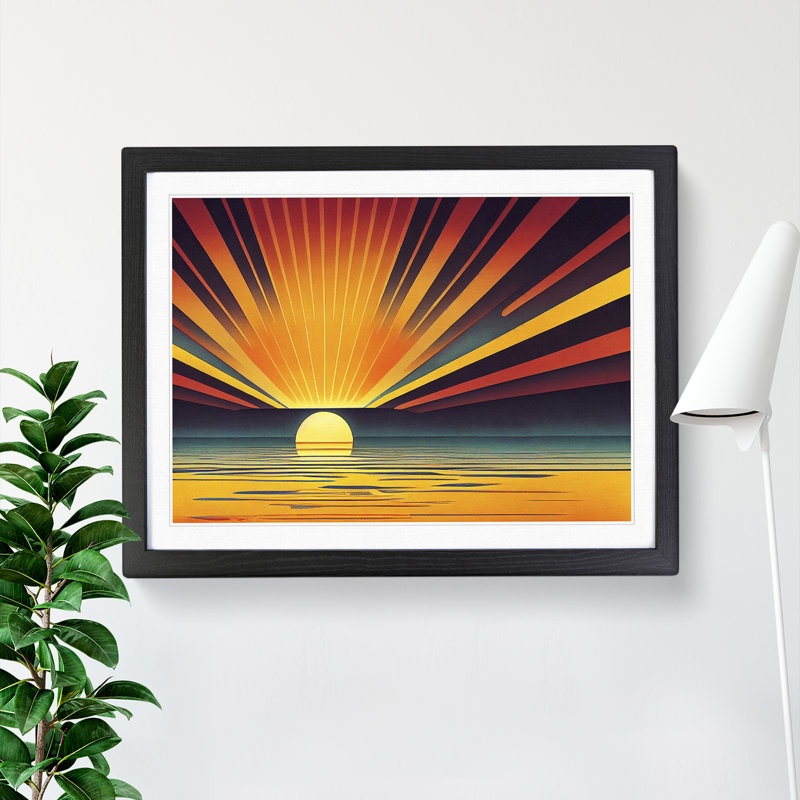 Art Deco Sunrise Abstract - Framed Print, Black, 46cm H x 64cm W 