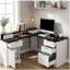 Bureau en L 59 po cannelé avec station de charge et armoire de rangement 59 po Modern-1172932091
