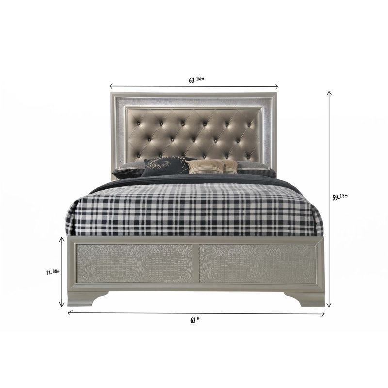 Upholstered 1Pc LED Panel Bed(Only Bed), Champagne, Queen