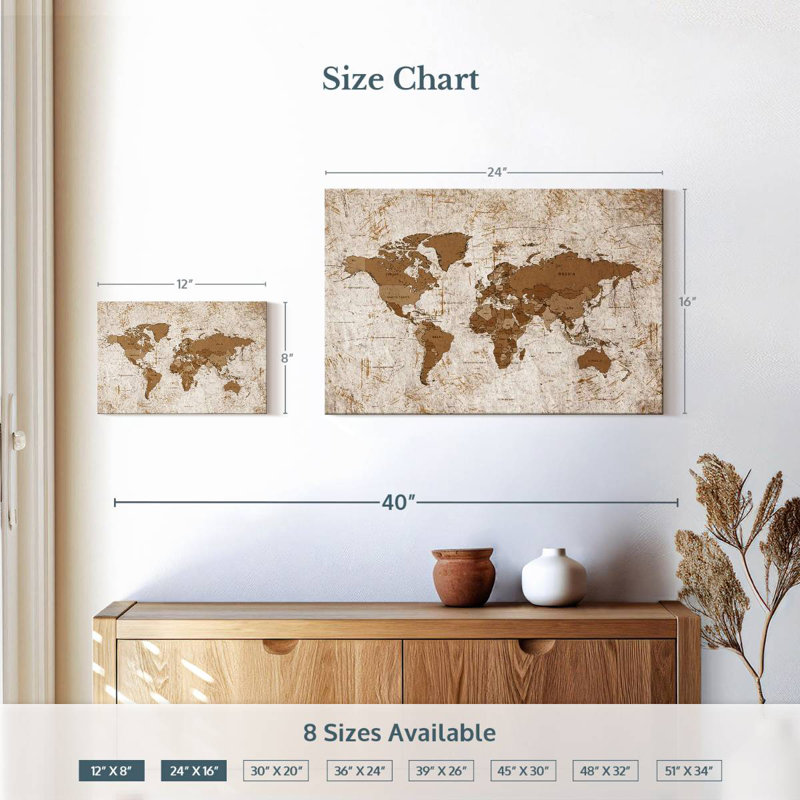 Keiri Aged World Map XIV, 16" H x 24" W