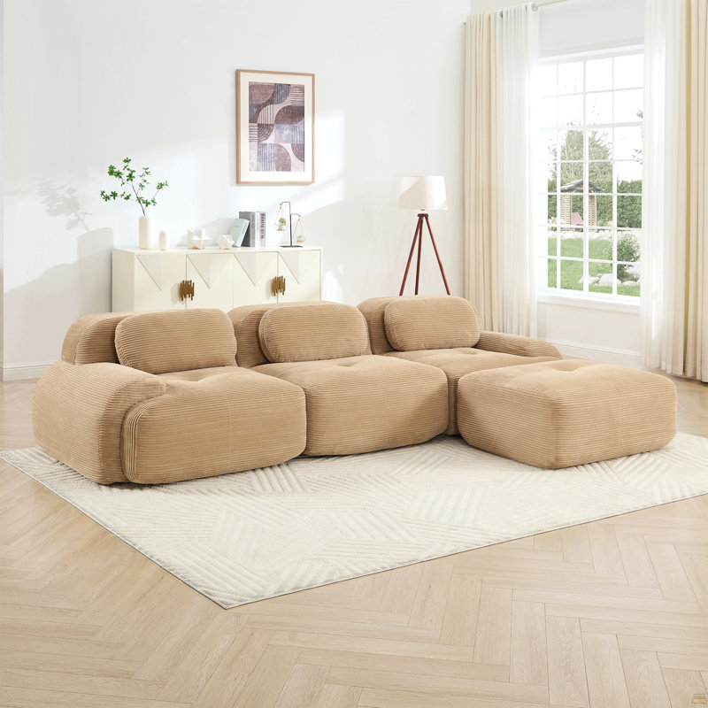 Canapé modulaire en L sans assemblage ergonomique, 3, 27,5 po H x 116,1 po L x 69,2 po P, Chameau