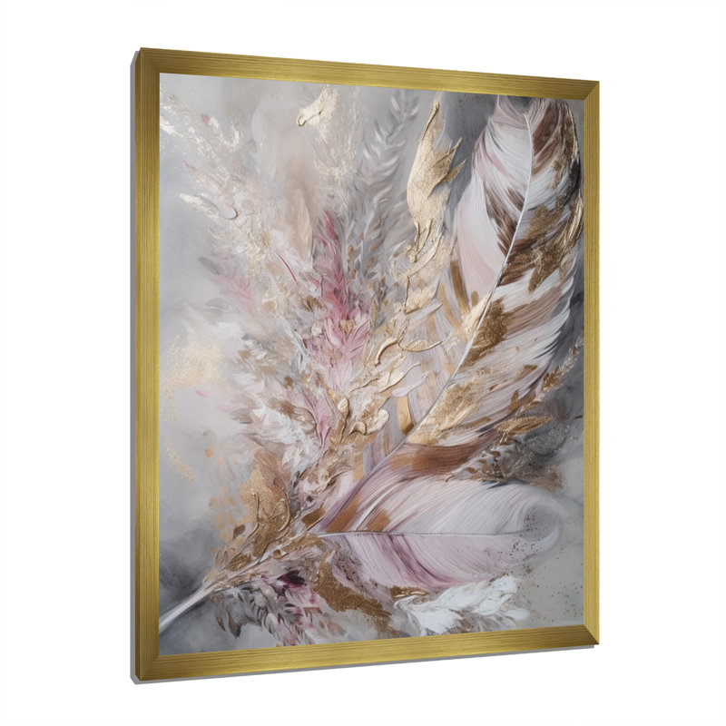 «Langworthy Pink Feather Boho Majesty I», reproduction sur toile, H 32 po x l 24 po x P 1 po, Encadrement doré