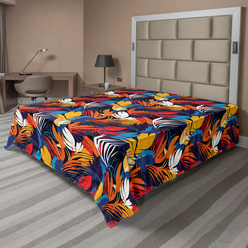 Ambesonne Flowers Flat Sheet Nostalgia Farmhouse, Mustard Multicolor Blue
