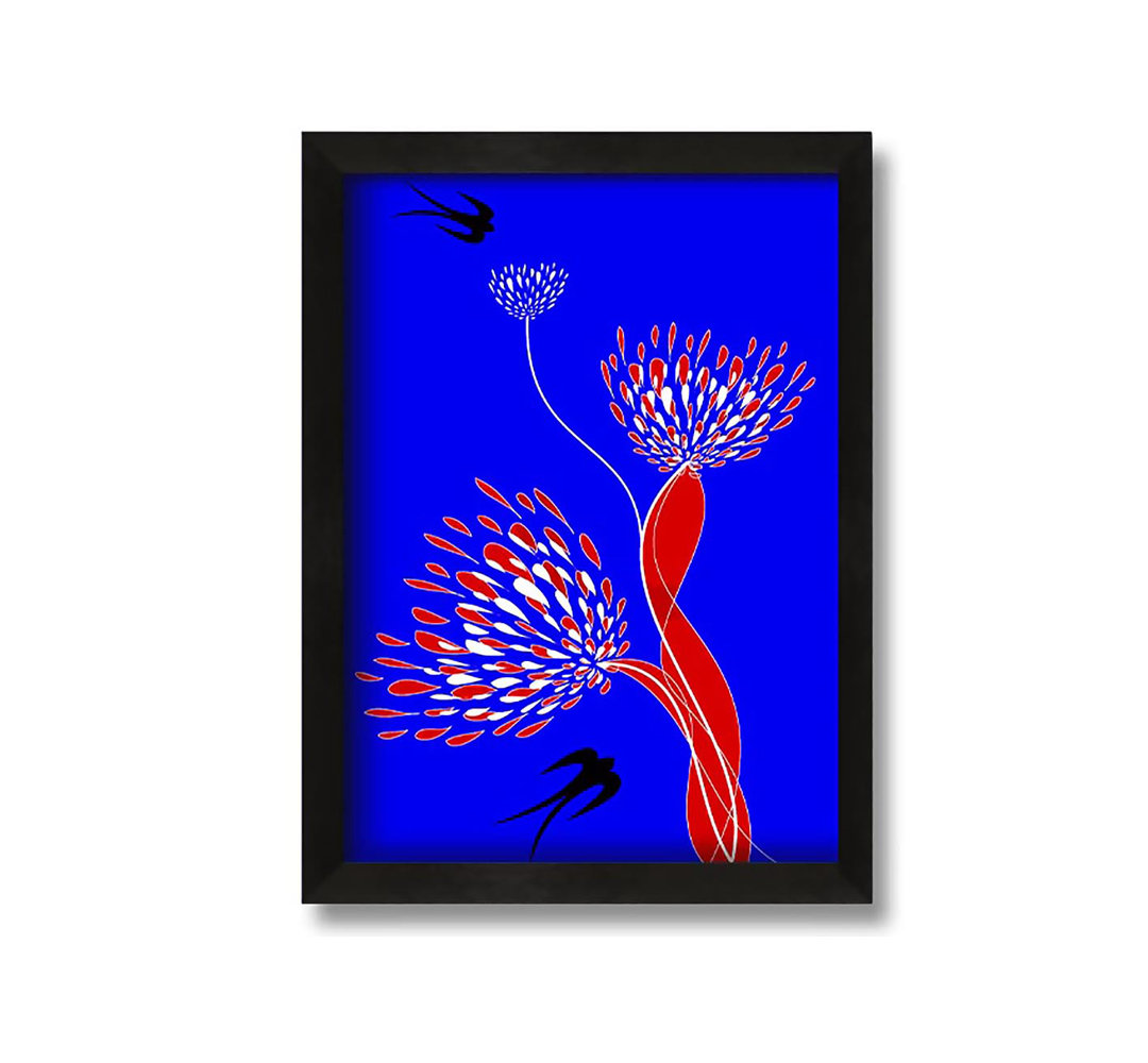 Gerahmtes Leinwandbild Flower Doves Blue on Red