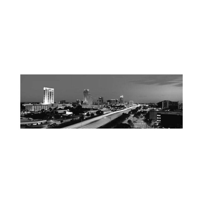 Orlando Panoramic Skyline Cityscape (Black & White - Night) - Wrapped Canvas Panoramic Print