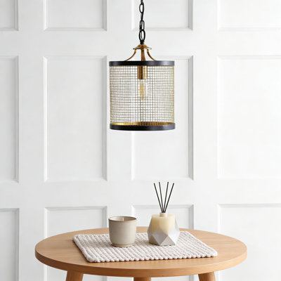 Luminaire suspendu à hauteur réglable avec ampoule DEL, lanterne tambour contemporaine pour îlot de cuisine et salle à manger, fabrication en fer avec accents laiton doré