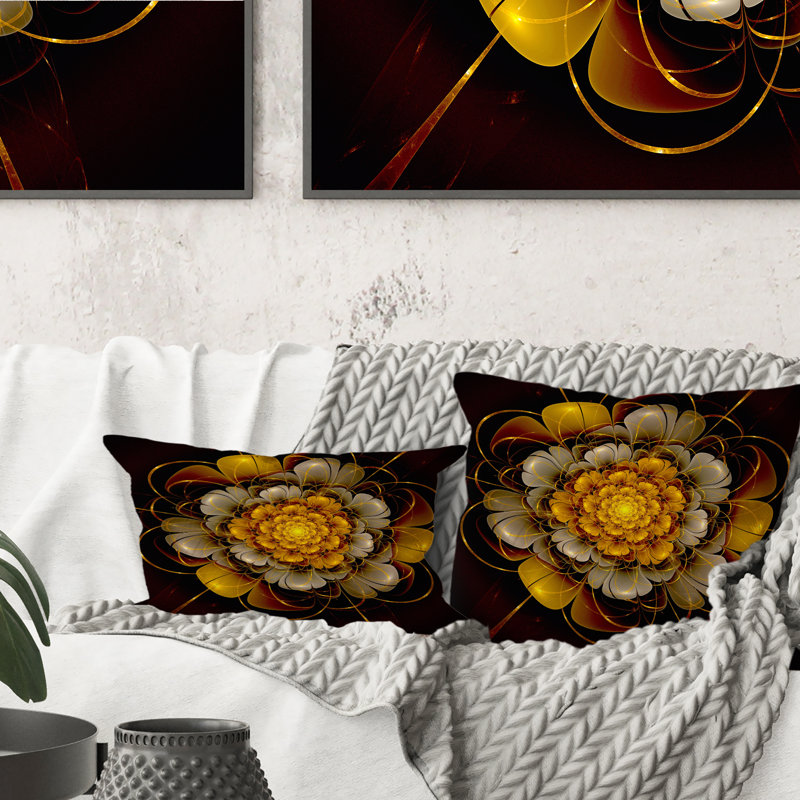 Coussin décoratif jaune à motif floral moderne, 16 po x 16 po