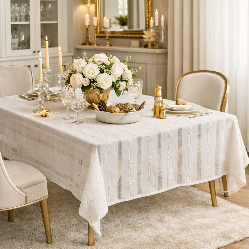 Nappe tissée en jacquard Farmhouse, Blanc
