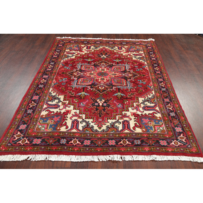 Tapis de zone en laine 5 pi x 6 pi 3 po one-of-kind à la main noué la heriz Agner