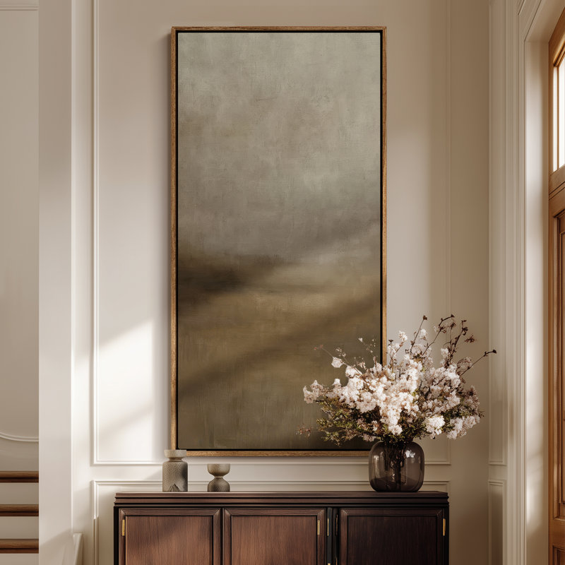 Grande toile murale encadrée, impressions abstraites de paysage minimaliste brun neutre - 60 po x 30 po, H 60 po x l 30 po