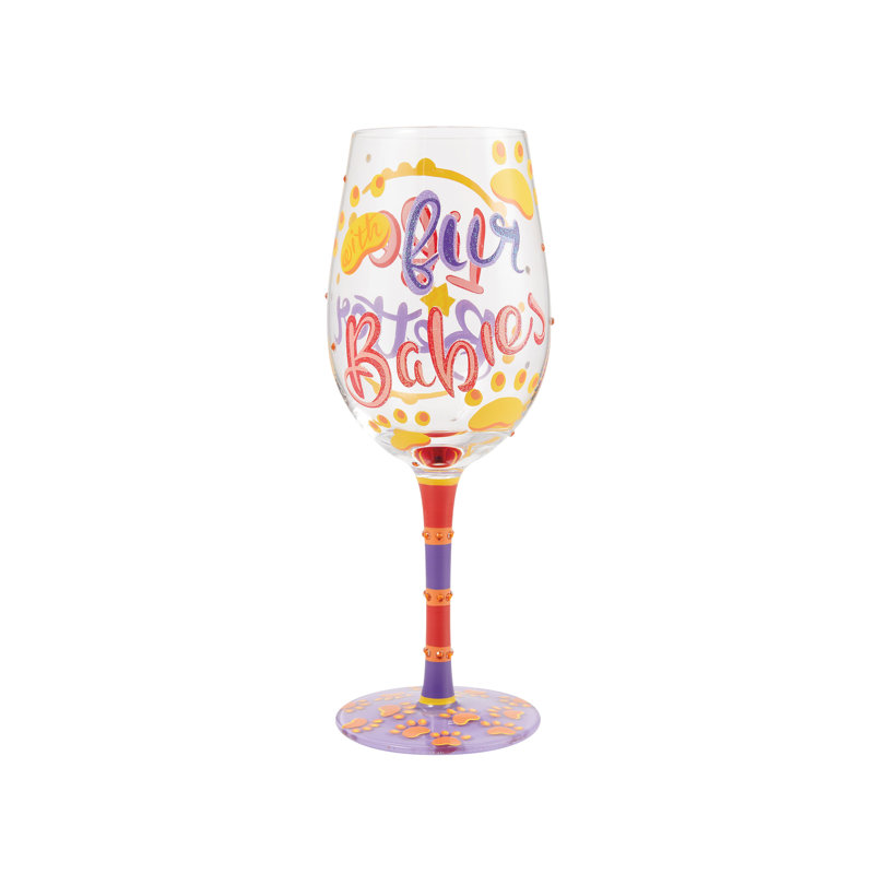 Verre à vin peint à la main Lolita Life with Fur Babies 9 po